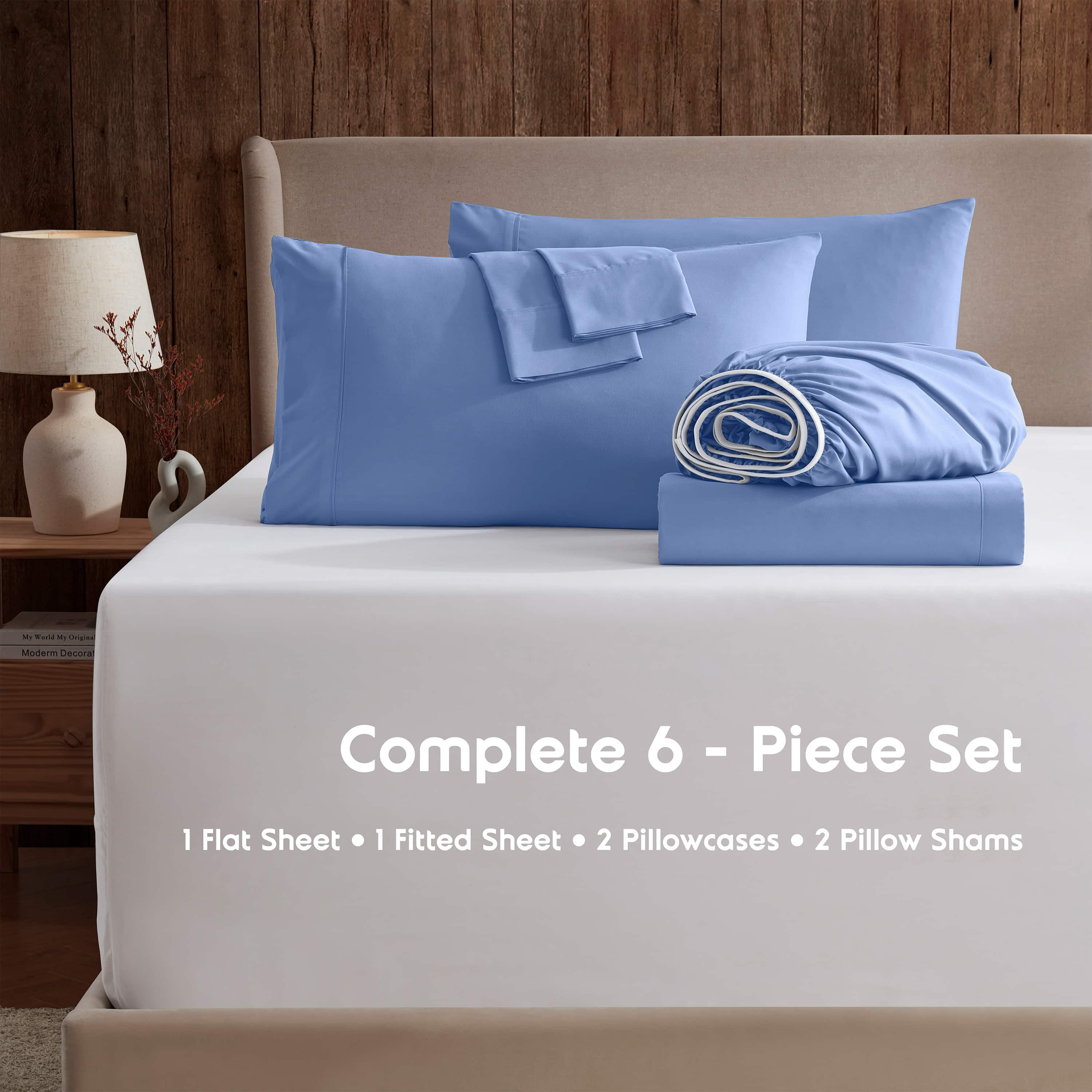 LammaLoe Extra Deep Pocket California King Sheets set, Fits 18"-24" Mattress, 6 Piece Soft Microfiber Bed Sheet Sets, Calm Blue
