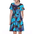 thumbnail image 1 of Balery Blue Butterflies Vestidos sueltos de manga corta para mujer, vestidos de verano 2025, vestidos casuales de corte A con vuelo., 1 of 6