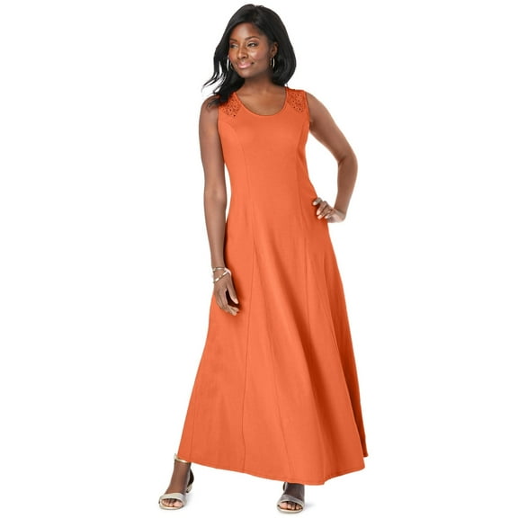 Jessica London Women's Plus Size Stretch Cotton Crochet-Back Maxi Dress