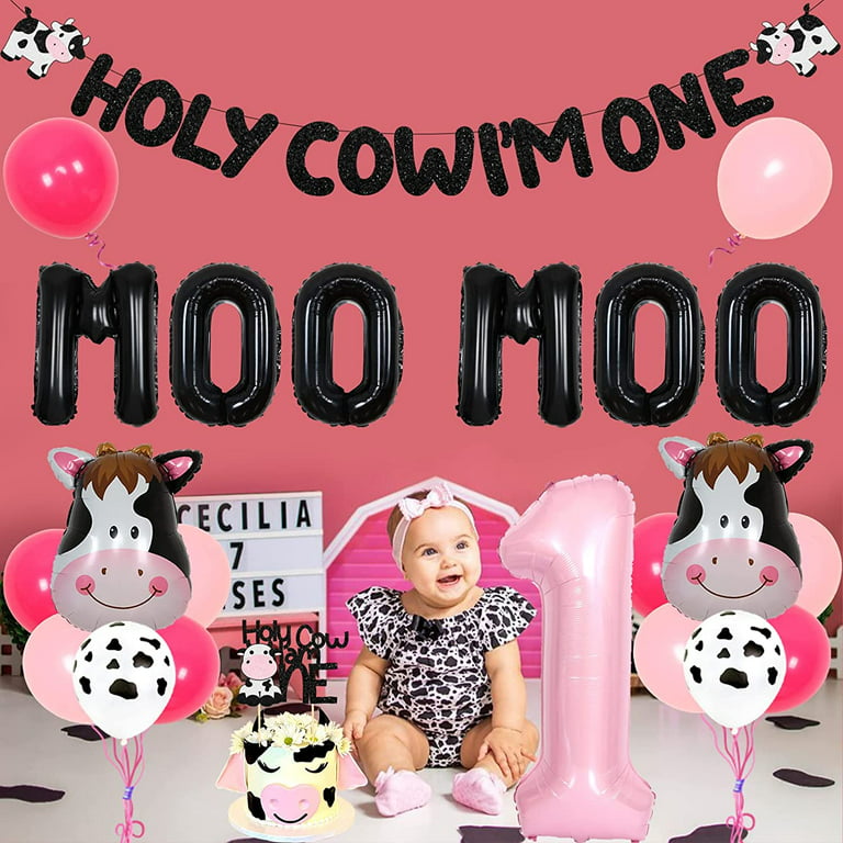 Cow Party Decorations Holy Cow I'm One Party Banner Cake Topper and Co