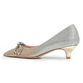 thumbnail image 3 of FSJ Women Shiny Metal Bowknot Pointed Toe Pumps Slip on Kitten Low Heels Elegant Wedding Dressy Work Shoes Size 15 Glitter Gradient, 3 of 5