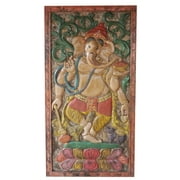 Mogul Vintage Hand Carved Barn Door Ganesha God oF Prosperity Wall Panel Sculpture Eclectic Décor