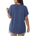 thumbnail image 2 of Mengpipi Women's Tops Summer Short Sleeve V-Neck Rolled Sleeve Silver Button Solid Casual Shirt 1X-4X, 2 of 9