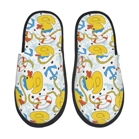 Balery Ducks and Anchors Slient Indoor Furry Fleece Comfort House Shoes Soft Non-Slip Home Shoes Cotton slippers House Slippers-- Medium