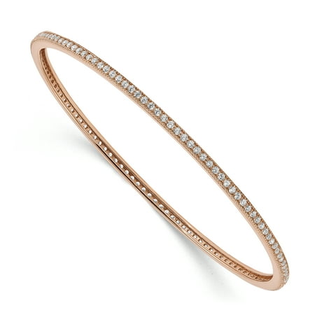 925 Sterling Silver Rose Gold Plated Cubic Zirconia Cz Slip On Bangle Bracelet Cuff Expandable Stackable