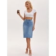 thumbnail image 3 of DARING DIVA Women's Slit Stretch Below Knee Length Denim Skirts Small Light Blue, 3 of 7