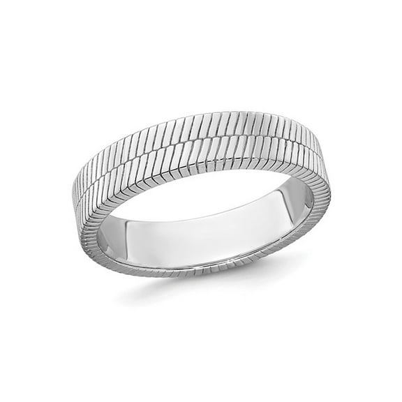 Mens Textured Patterned Sterling Silver Band Ring (5mm)