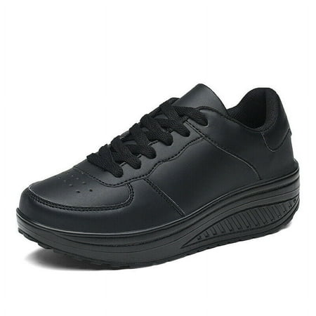 

Women Lace-up Faux Leather Sneakers Running Yoga Gym Sports Low Cut Flat Shoes