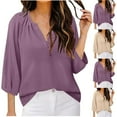 thumbnail image 2 of gakvbuo 3/4 Sleeve Tops For Women Tops Henley V-Neck Button Up Shirts Summer Tunic Blouses Pullover Tops Work Shirts, 2 of 6