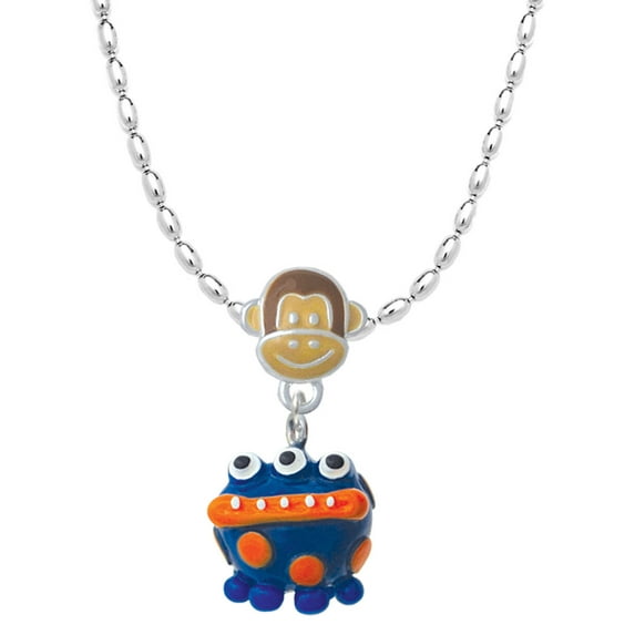 Delight Jewelry Resin Blue Monster with Orange Dots Mia Monkey Charm Necklace