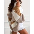 thumbnail image 3 of CORIRESHA Women's Casual Fashion Loose V-Neck Lantern Sleeve Contrast Stitching Knitted Cardigan, 3 of 3