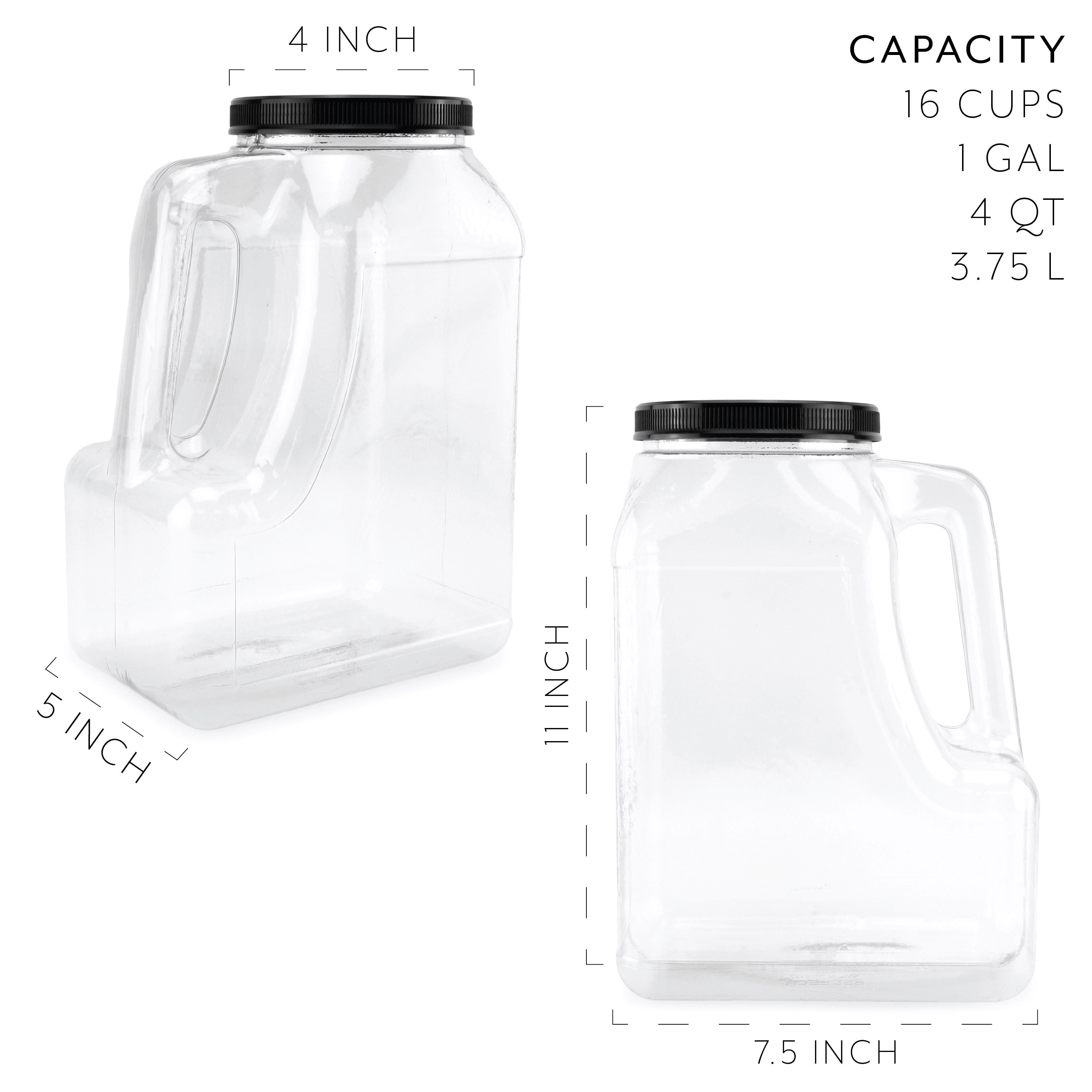 Cornucopia Brands Clear Plastic Gallon Jar w/ Handle and Airtight Lid (2-Pack) for Bulk Food, Craft Supplies, Paint and Detergent Storage and More
