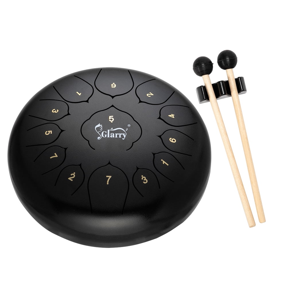 Kepooman 12" 13-tone Steel Tongue Drum Stainless Steel Handpan Drum Empty Drum Portable Drum Pack Drumsticks, Scrub Black