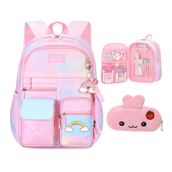 Mochila PRNGCAN Pink Kawaii Starry Rainbow Girl 17 pulgadas