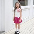 thumbnail image 5 of Owordtank Girls Summer 2 Piece Outfits Sleeveless Button Down Vest with A-Line Cute Pleated Mini Skirt for 2-8 Years, 5 of 8