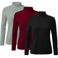 thumbnail image 5 of Women's 3-Pack Thermal Fleece Turtleneck Sweaters, Solid Color Derong Knit Tops, Warm Base Layer Set, Soft Crewneck Pullovers, Winter Layering Basics, Cozy Long Sleeve Shirts Light Ashy XXXXL, 5 of 5