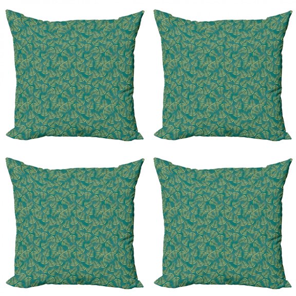 Tropical Throw Pillow Cushion Case Pack of 4, Vintage Toned Leaf Pattern Botanical Hawaii Tropic Foliage Inspirations, Modern Accent Double-Sided Print, 4 Sizes, Pistachio Green Teal, by Ambesonne