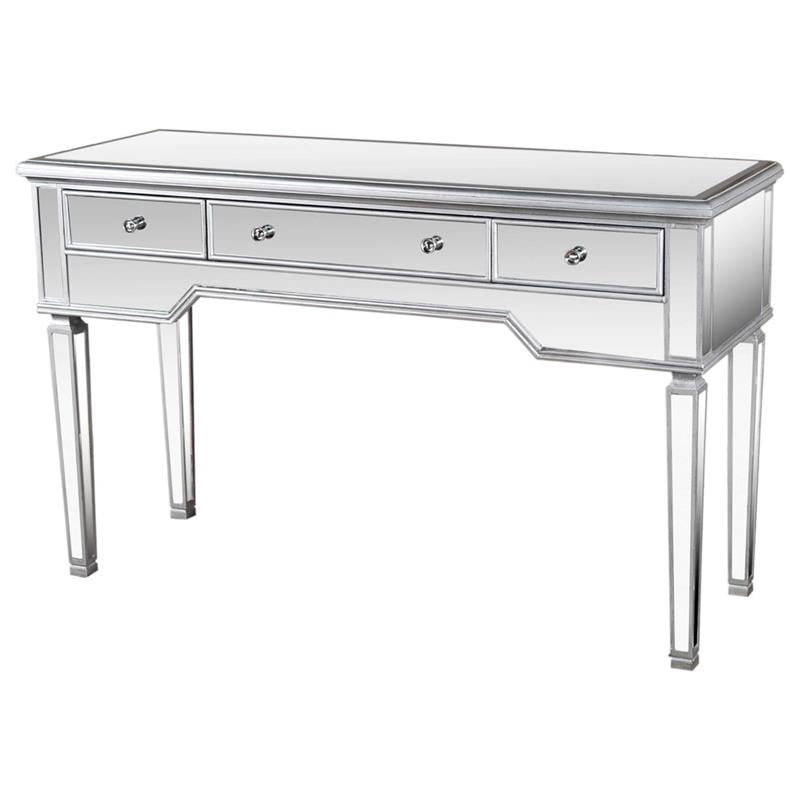 Best Master 3 Drawer Wood And Mirrored Console Table In Silver Brushed Com Drawer Wood And Mirrored Console Table, Mirrored Console Table With Storage