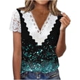 thumbnail image 2 of Odbmxy Summer Blouse Women Short Sleeve Lace Womens Plus Size Tops Graphic Casual Loose Shiny Holiday Tops, 2 of 5