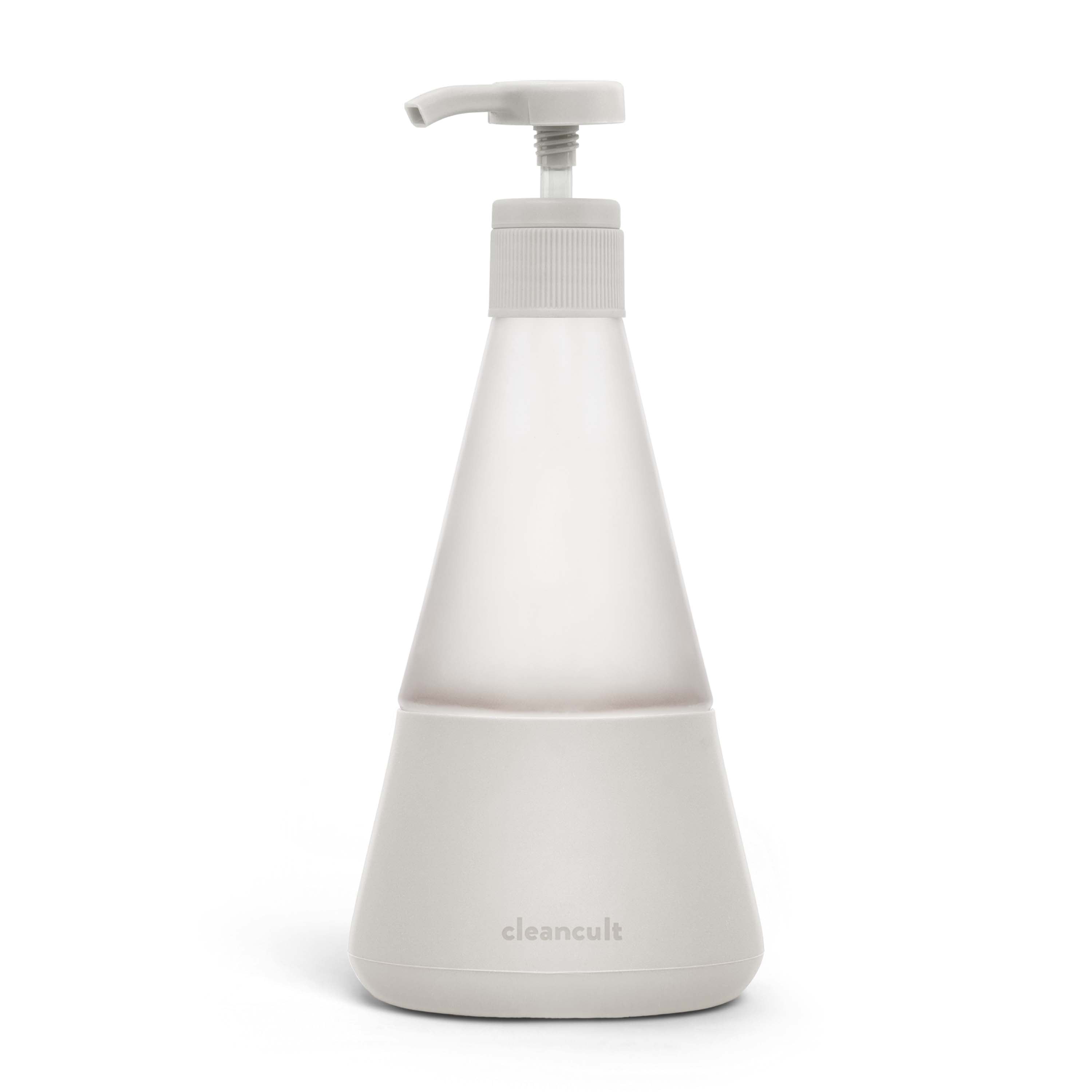 Cleancult Dish Soap Dispenser with Pump, Refillable Glass 14 oz Container, Shatter Resistant, Liquid Dishwashing Detergent, Non-Slip Grip, Matte Clear Frosted Finish, Kitchen Sink, 1 Pack - Stone