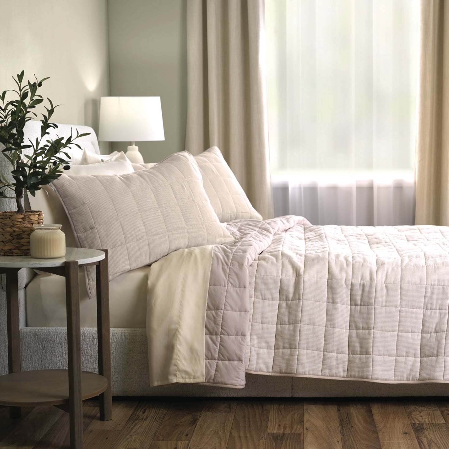 Allswell Linen Blend 3-Piece Quilt Set, Cream Glaze Stripe, King/California King