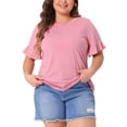 thumbnail image 1 of Blusas de verano casual para mujer Agnes Orinda, con cuello redondo y mangas con volantes, camiseta 2X rosa, 1 of 5