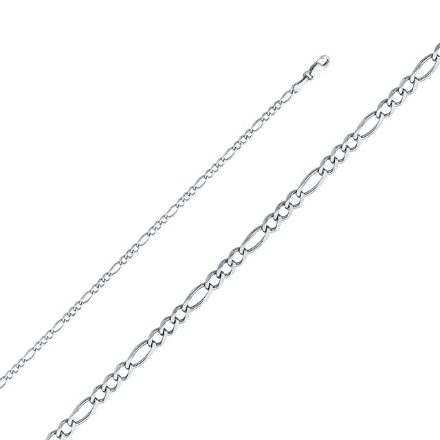 Precious Stars 14k White Gold 2.7-mm Regular Concave 3+1 Figaro Chain