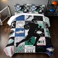 thumbnail image 2 of Manfei Boys Sport Quilt Full, Football Plaid Full Bedspread Sets, Teal Navy, Black Reversible 3 Pieces, 1 Coverlet and 2 Pillowcases, 2 of 7