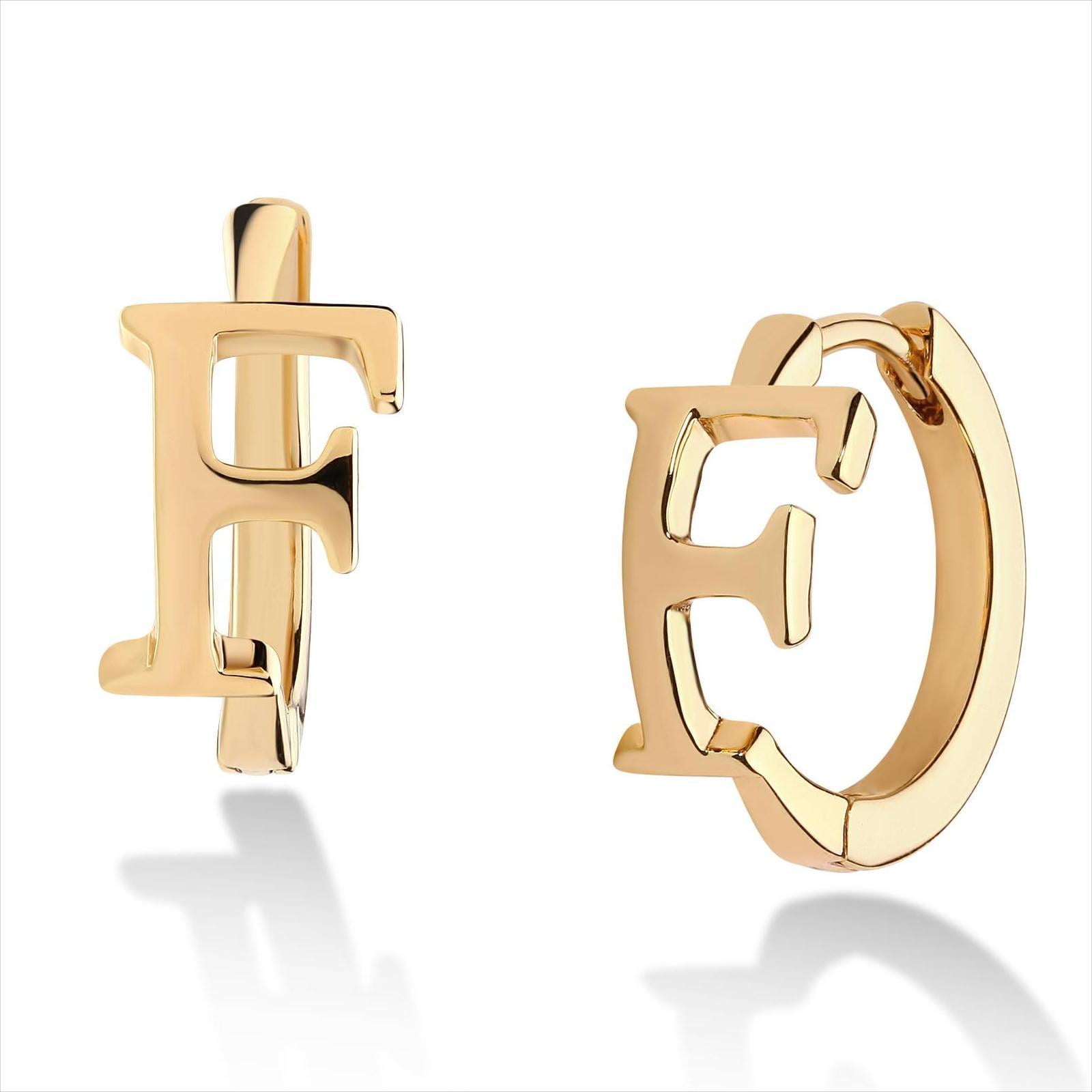 Fettero 14K Gold Plated Dainty Initial Alphabet Letter Name A To Z Huggie  Hoop Earrings for Women Jewelry Gift