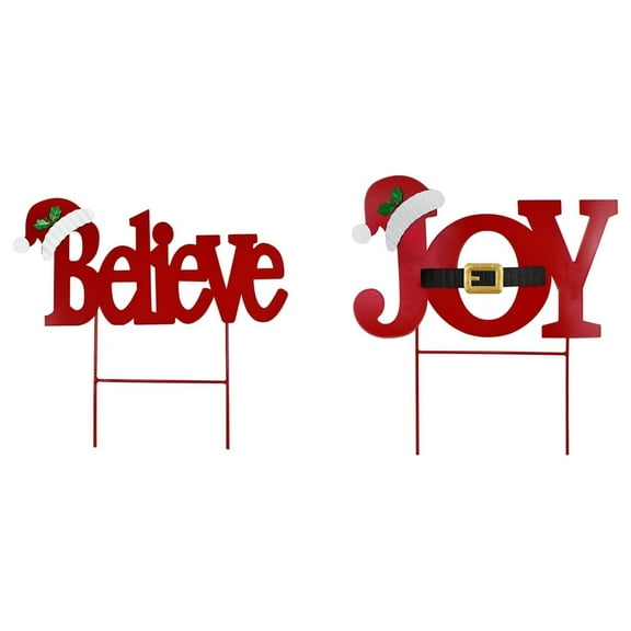 Metal Joy Believe Christmas Garden Stake, Decorative Joy Believe Hanging Letter Wall Sign, Xmas Yard Sign for Outdoor Decorations, Holiday New Year Home Decor for Lawn Pathway Patio