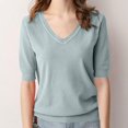 thumbnail image 4 of Alkepwun Womens Summer Lightweight Short Sleeve Sweaters Cute Knit V Neck Shirts Pullover Business Casual Tops Dressy Blouse, 4 of 7