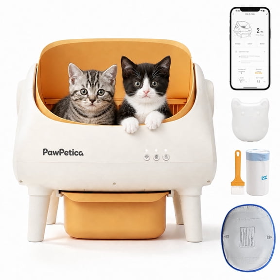 PawPetica Automatic Litter Box – Self-Cleaning, Hands-Free Cleaning, Odor-Free, Designed for Modern Cat Owners, Yellow Kitty Litter Box