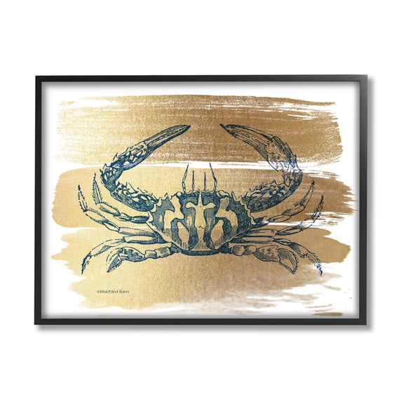 Stupell Industries Cobalt Blue Crab Golden Pattern Brush Sea Creature,20 x 16, Design by Bluebird Barn