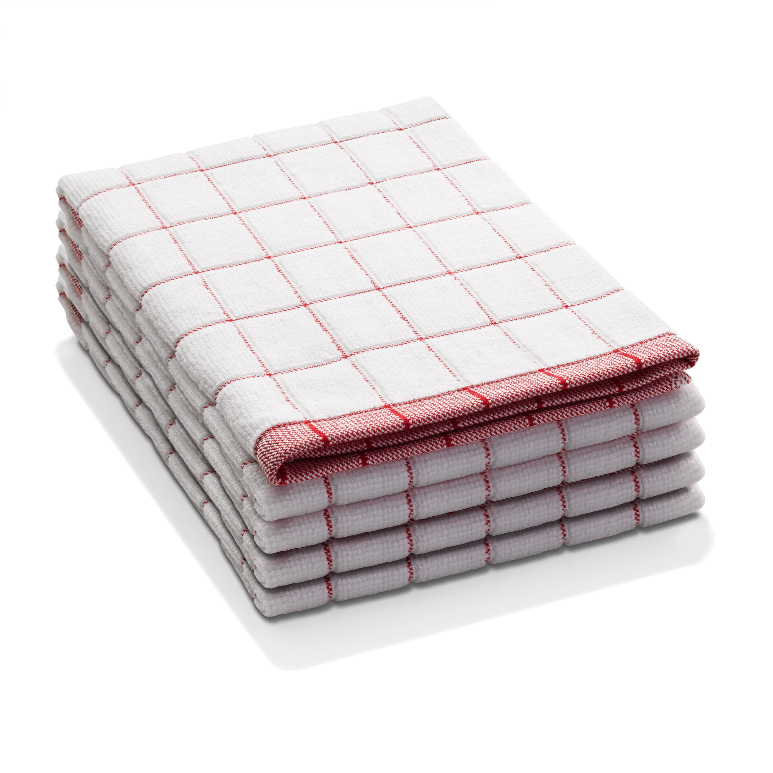 ECloth Classic Check Dish Towel, Microfiber, Red, 4 Pack