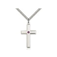 thumbnail image 1 of Sterling Silver Cross Pendant with 3mm February Purple Swarovski Crystal 1 3/8 x 3/4 inches with Heavy Curb Chain, 1 of 1