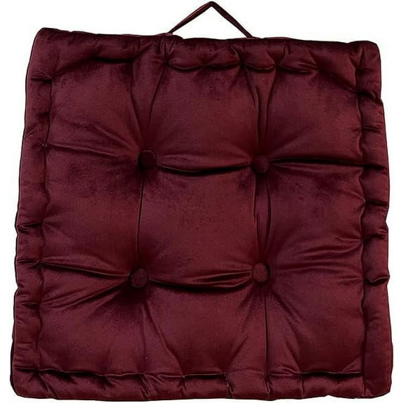 Nvzi Square Solid Color Velvet Seat Cushion with Handle Tufted Thicken Chair Pad Tatami Floor Pillow Cushion 16.5"x16.5"x4" Red