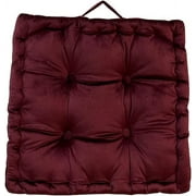 Namzi Square Solid Color Velvet Seat Cushion with Handle Tufted Thicken Chair Pad Tatami Floor Pillow Cushion 16.5"x16.5"x4" Red
