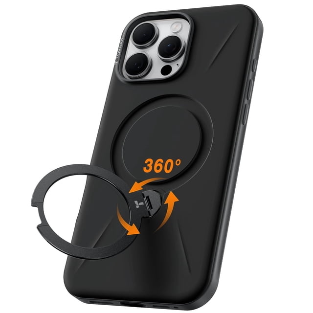 Funda de teléfono TORRAS Ostand Spin para iPhone 16 Pro, negro ónix