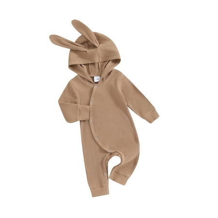 

Mioliknya Baby Hood Jumpsuit Bunny Ear Solid Color Long Sleeve Romper