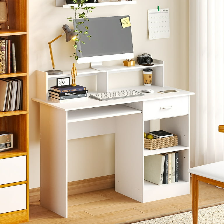 Ktaxon Computer Desk, White E1 15MM Chipboard, Drawer and Shelf