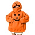 thumbnail image 4 of Womens Halloween Sweatshirts Pumpkin Mask Zip Hooded Oversized Cute Pullover Sweatshirt with Front Pocket Orange 02 XXL, 4 of 6