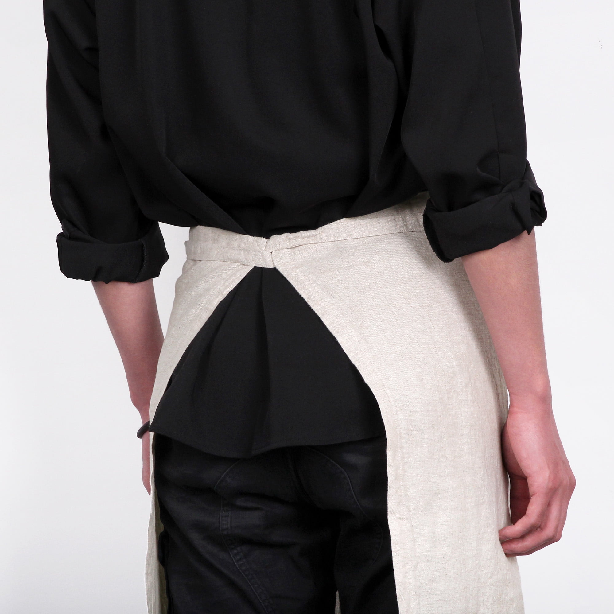 100% Linen Bistro Apron with Pockets 25x35 inch - Unisex Half Apron - Natural