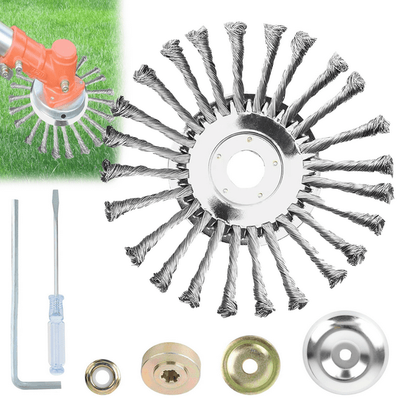 10 Inch Steel Wire Rotary Weed Brush Cutter Trimmer Head,Steel Wire Weed Wacker Blade with Universal Adapter Kits,for Weed Eater, Brush Cutter, Weed Wreckers, Moss Grass Rust Removal