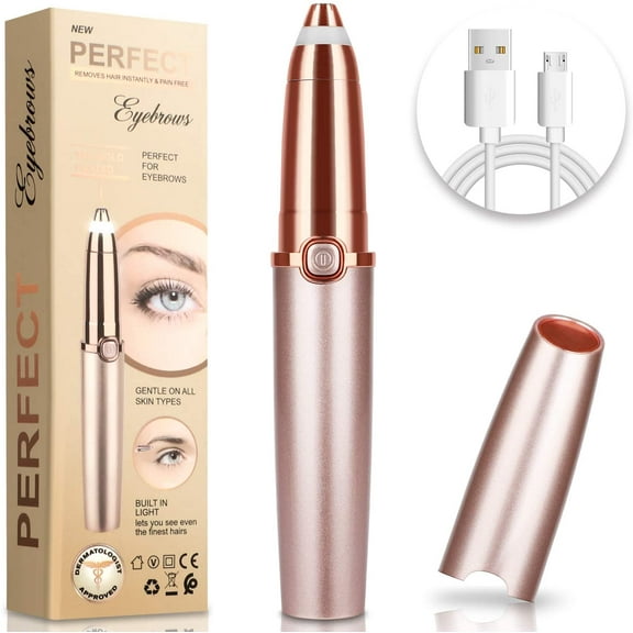 Upgraded | Rechargeable Eyebrow trimmer for women & men, Painless & Portable & Precision Electric Trimmer with LED Light, Eyebrow Hair Remover, Eyebrow Razor | Rose Gold