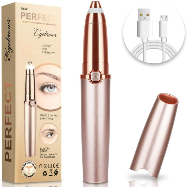 Upgraded | Rechargeable Eyebrow trimmer for women & men, Painless &  Portable & Precision Electric Trimmer with LED Light, Eyebrow Hair Remover,  Eyebrow Razor | Rose Gold 