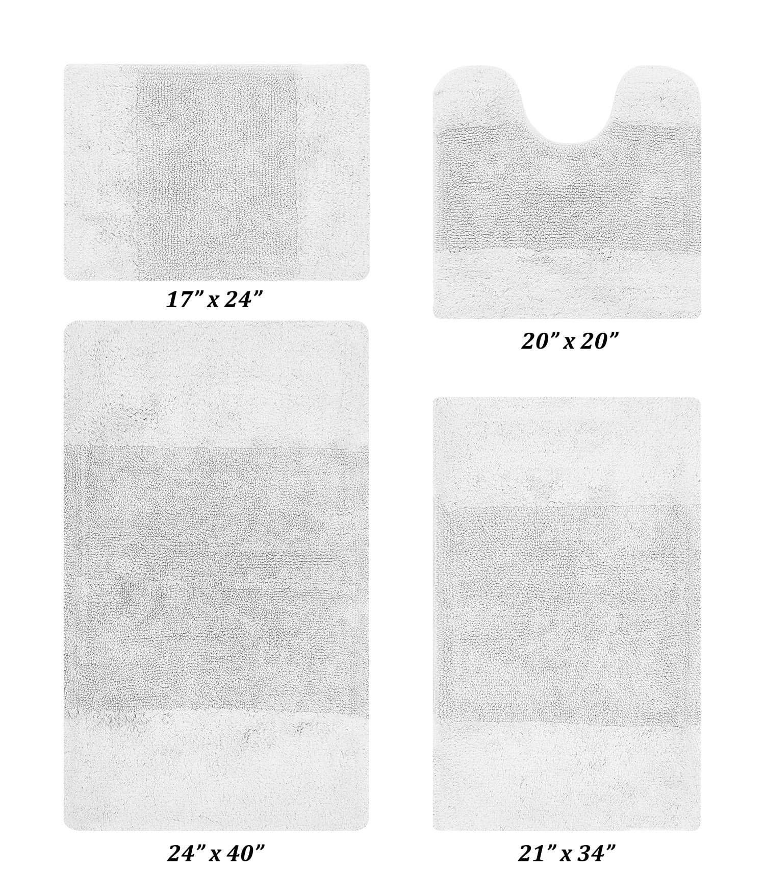 Better Trends 4 Piece Bathroom Rug Set, 100% Cotton, Extra Soft Tufted Bath Mat, Water Absorbent & Non Slip Bath Rug, (White) Granada Collection