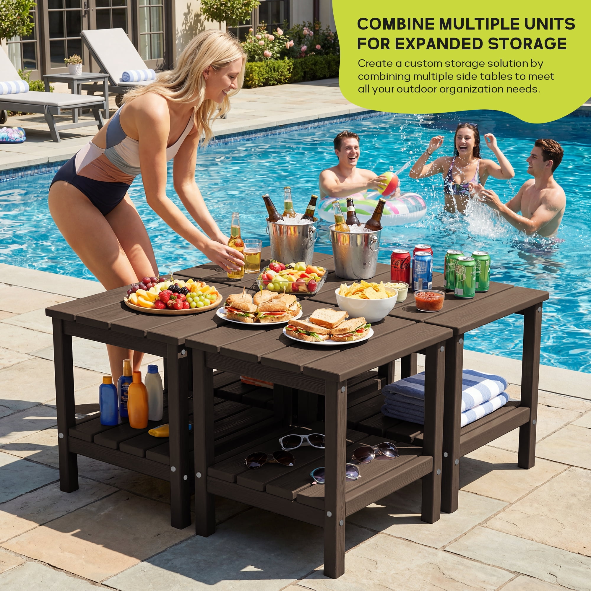 FUNDAZE HDPE 2-Layer End Table for Living Room, Outdoor Side Table, Patio Small End Table, Coffee