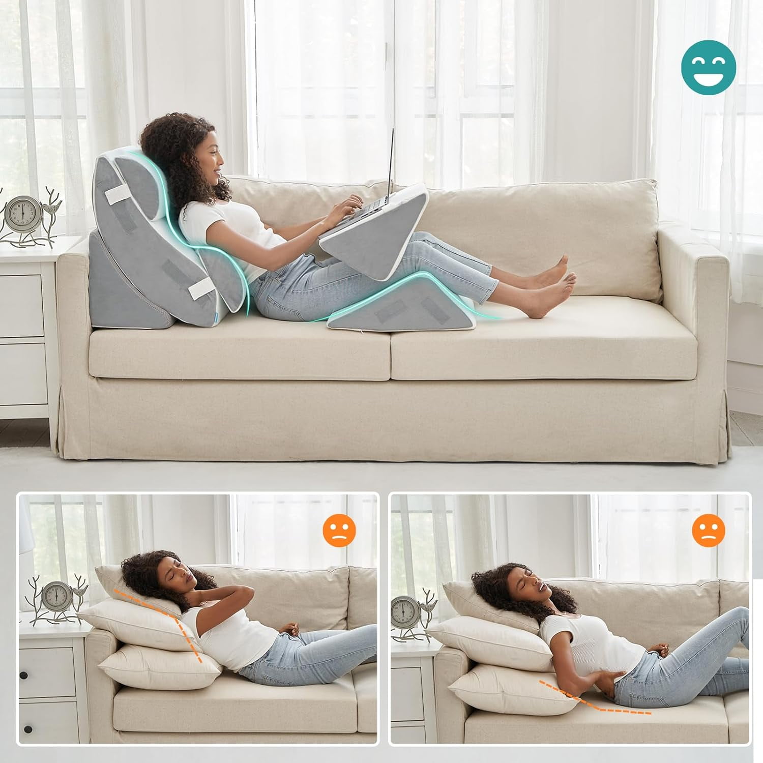 6PCS Orthopedic Bed Wedge Pillow for Sleeping, Adjustable Post Surgery Pillow Set for Body, Back and Leg Pain Relief, Memory Foam Support Pillows for After Surgery, White