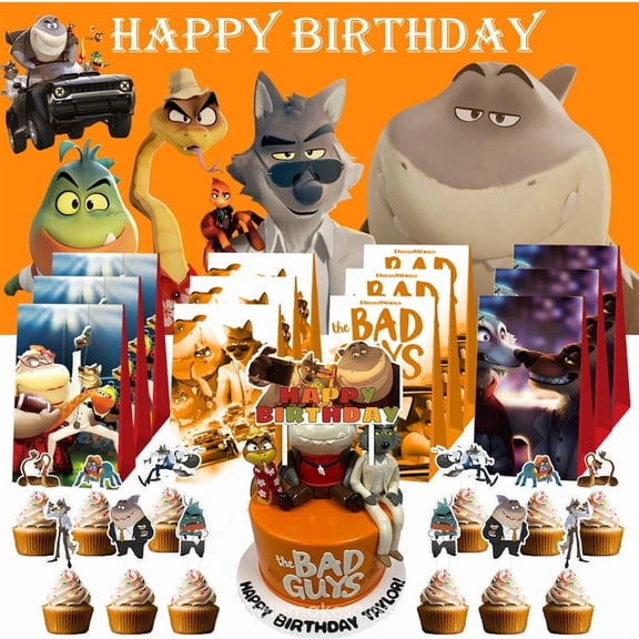 The Bad Guys Goodie Bags Treat Candy Decorations Party Favor Supplies Birthday Cake Topper Backdrop Banner