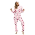 thumbnail image 2 of DHFJKG Flannel Christmas Pajamas For Women Set Jumpsuit Heart Print Long Sleeve Pockets Hooded Drawstring Zipper Onesie Loungewear Suit Cozy Homewear, 2 of 7